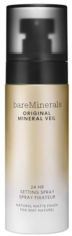 bareMinerals ORIGINAL Mineral Veil Natural Matte Setting Spray - 24HR | Alcohol-free mist locks in makeup and controls oil. Mattifying formula moisturises & blurs for a smooth finish, 100ml