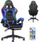 A.M.C. Sedia Gaming RGB con Luci LED E Sedia Ergonomica Poltrona Ufficio girevole, con rotelle, poggiatesta e cuscino lombare, Portata: 125kg con Schienale Alto in Pelle (BLU)