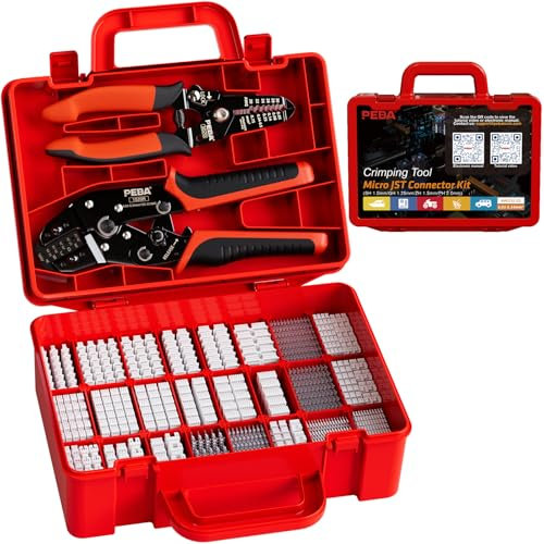 PEBA Set di pinze crimpatrici, 30 stili JST-SH, 1,0 mm/GH 1,25 mm/ZH 1,5 mm/PH 2,0 mm, pinza spellafili, pinza a cricchetto 0,03 – 0,34 mm² per JST-SH/GH/ZH/PH, TE – Molex 1,0 – 2,0 mm