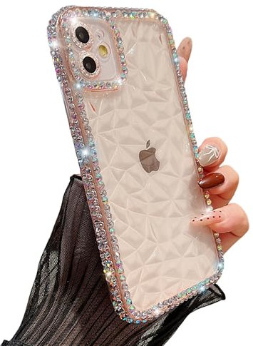ZTUOK Compatible with iPhone 11 for Women Girls,Cute Clear Glitter Bling Shiny Crystal Rhinestone Design Transparent Case Shockproof Protective Soft TPU Cover for iPhone 11 6.1″-Pink