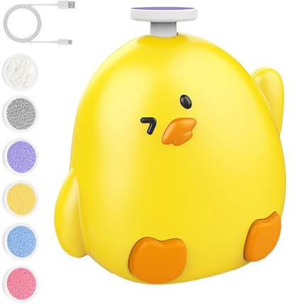 Coupe-ongles électrique pour bébé – Lime à ongles pour bébé | Moulin électrique en forme de poulet | Lime à ongles de 7,6 x 7,9 cm | 6 têtes de meulage de rechange | Design ergonomique et sûr pour les