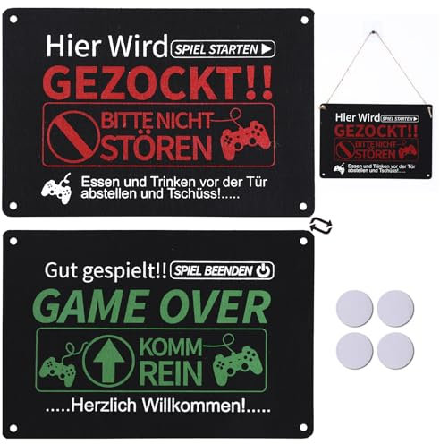 XIAONIU Hier wird gezockt Schild Filz - 30x20cm Zocker Gaming Zimmer Deko Schild, Zocker Zubehör, Geschenk Gamer Sachen für Teenager Jungs, Coole Sachen für Teenager Jungs (Vorderseite und Rückseite)