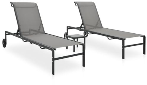 Myheimly Sonnenliegen 2 STK. mit Tisch Gartenliege Relaxliege Gartenmöbel Textilene und Stahl