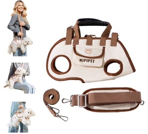 PETCUTE Sac à Bandoulière Mains Libres pour Chien,Sac de Transport pour Chiens avec Poche,Respirant Harnais de Levage pour Chien avec Bandoulière,Réglable Sac à Dos de Transport pour Chat et Chiots
