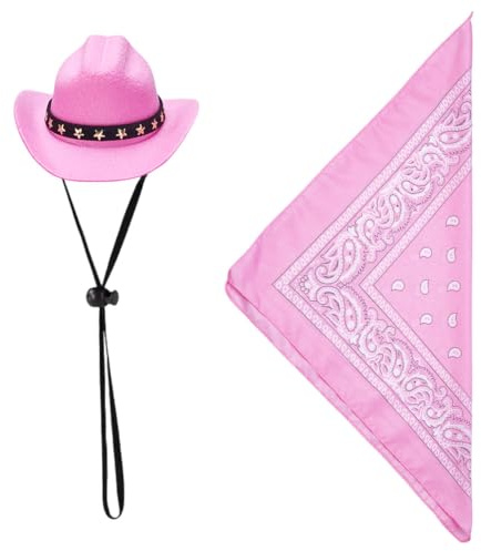 CRAFTYMELODY Western Cowboy Veranda Gans Outfits Hot Pink Sommer Gans Kostüm Tuch Schal Hut Haustier Kleidung Zubehör Dekor Zubehör