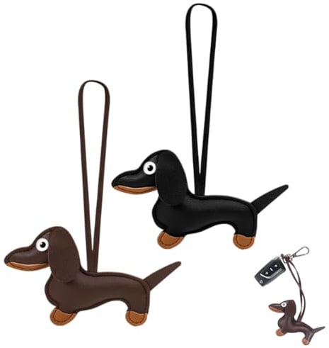 LONZIKP Lot de 2 porte-clés en cuir motif teckel, porte-bonheur, adorable pendentif chiot pour sac, cadeau pour vos proches, adapté aux hommes, femmes et enfants, porte-clés d'anniversaire