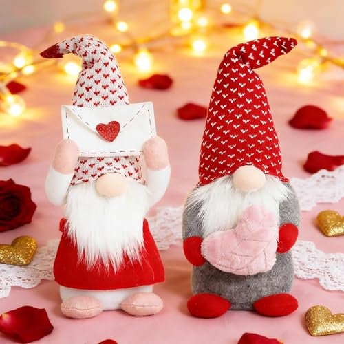 2 Stück Valentinstag Deko Wichtel,Handgemachte Valentines Zwerge Plüsch Dekorationen,Faceless Puppe Dekoration für Valentines,Valentinstag Gesichtslose Puppe,für Mädchen,Freundin,FrauDekoration