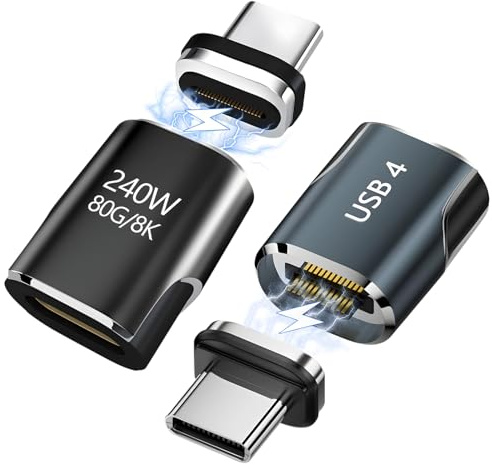 2 Stück USB C Magnetisch Adapter, 240w USBC Auf USBC-Adapter, 24Pin Magnetischer USB C Adapter, mit 80Gbps Übertragungsgeschwindigkeit, Geeignet für Laptops, Tablets und Geräte mit USB-C-Anschluss
