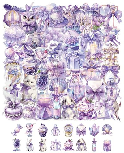 QLEUIFT 50 Stück Lila Traum Aufkleber, Violette Fantasy Märchen Sticker Trendy Ästhetisch Vinyl Wasserdicht für Wasserflasche Laptop Skateboard Gepäck Scrapbook Koffer Auto