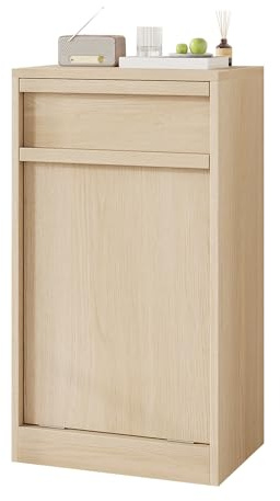 Acekool Armario Basculante para Cubo De Basura, Mueble Independiente a Prueba De Mascotas, con Cajón y Tirador De Madera, Diseño Moderno para Cocina, Baño o Salón