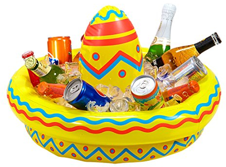 NET TOYS Aufblasbarer Sombrero mit Getränkekühler Flaschenkühler Beach Party 50 cm Tequila Mexikaner Hut aufblasbar Mottoparty Mexico