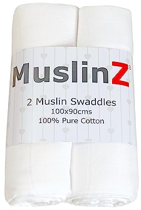 Muslinz Mulltücher, hochwertig, Größe XL, Weiß, 2 Stück