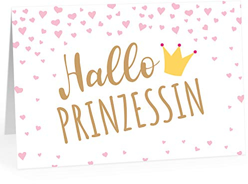 Große Design Glückwunsch-Karte XXL (A4) zur Geburt, Motiv: Hallo Prinzessin, rosa Herzen, Tochter Mädchen/mit Umschlag/Edle Klappkarte/Maxi Gruß-Karte/Baby geboren/Gratulation Eltern