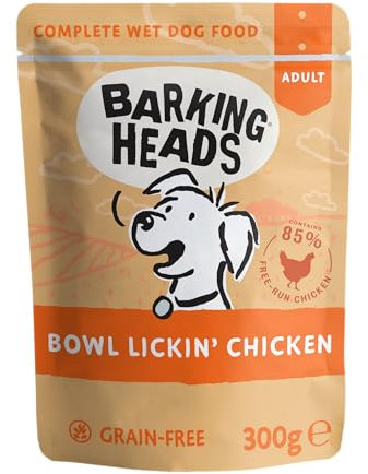 Barking Heads Nourriture Humide pour Chien – Poulet à lécher au Bol – sans arômes artificiels – Recette sans céréales (10 x 300 g)