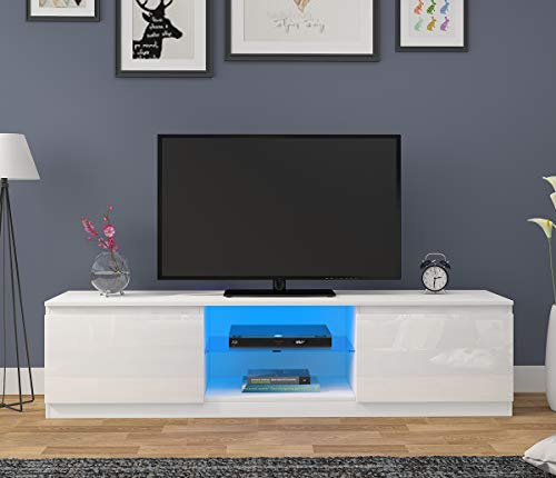 PALDIN LED TV CABINETS, Modern TV Cabinet with RGB LED Lights, Matt Body and High Gloss Doors, Dual Sideboards, Living Room Storage (160CM)