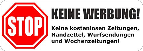 Briefkastenaufkleber weiß - Bitte keine Werbung - 5 Stück - 70x25 mm Aufkleber für Briefkasten - Zeitungsrolle