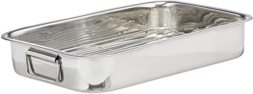 MGE - Bandeja de Horno Universal - Fuente para Horno con Rejilla - Bandeja Horno Antiadherente Rectangular - Rustidera Acero Inoxidable - Bandeja Horno Universal con Rejilla - 30 cm
