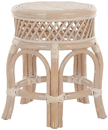 Korb-Outlet Stabiler Rattanhocker 5 Beine Sitzhocker/Rattan Hocker Blumenhocker Beistell Hocker Fußhocker Pflanzhocker (Vintage Weiss)