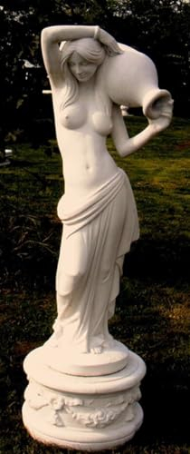 Casa Padrino Jugendstil Wasserspeier Skulptur Frau mit Krug Weißgrau 44 x 33 x H. 120 cm - Gartendeko Figur