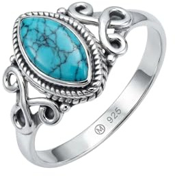 mantraroma Silberring Damen 925 Sterling Silber – ellipsenförmiger Edelstein Ring, Vintage Statement Ring Schmuck, elegantes Geschenk für Frauen