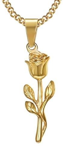 BOBIJOO JEWELRY - Pendentif Rose Symbole Amour Femme Collier Acier inoxydable Or Chaîne gourmette