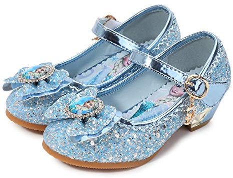 YOSICIL Disfraz Princesa Zapatos Frozenn Elsa Zapatos de Lentejuelas Antideslizante Niñas Zapatos de Tacón Zapatillas de Baile para Vestir Fiesta Cumpleaños Boda Infantil 3-14 Años,Azul,26