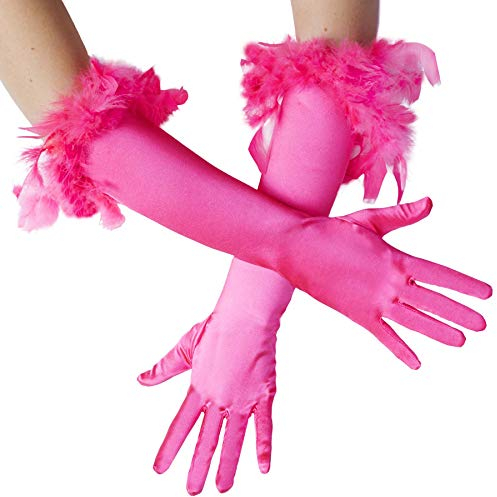 dressforfun 901030 Damen Handschuhe mit Federn, elegante Opern Federhandschuhe, Fasching Karneval - diverse Farben - pink