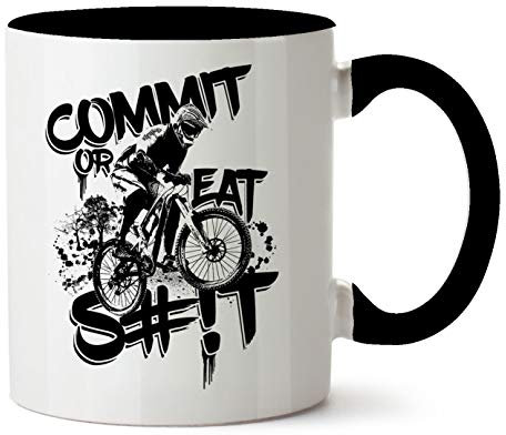 Bang Tidy Clothing Bike Gifts for Cyclists - MTB Cycling Mountain Biking Biker Gift Coffee Tea Mug Cup - Commit - Black