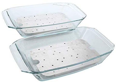 Electrolux Plat en Verre pour Four Vapeur AEG - Kit composé de 2 récipients en Verre et de 2 grilles en Acier chromé.