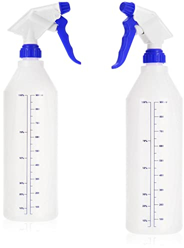 com-four® 2x Botella rociadora bomba rociadora de 360 grados resistente a productos químicos con rosca 28/400 para grasas minerales a base de silicona, aceites animales y vegetales (blanco azul)