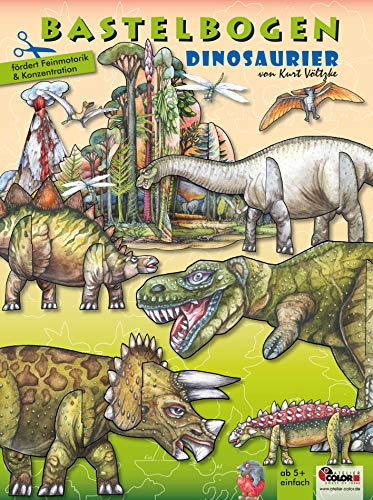 Dinosaurier Bastelbogen mit Figuren & Vulkan Bastelset zum Ausschneiden und Basteln Spielzeug aus Papier für Kinder 5+ Jahre Papiermodelle zum Spielen