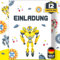 Olgs Einladungskarten Gelber Transformer 12er Set zum Kindergeburtstag, Ausfüllbar, Einladungen inkl. Umschläge