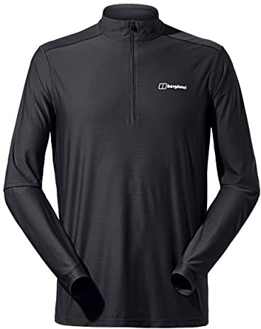 Berghaus Men's 24/7 Half Zip Long Sleeve Tech Baselayer T-Shirt | Moisture Wicking | Breathable, Black/Black, XL