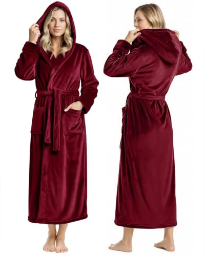 NY Threads Accappatoio da donna in pile con cappuccio in peluche lungo, da spa