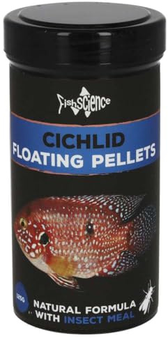 FishScience Cichlid Floating Pellets 125g (250ml) Cichlid Fish Food | Natural formula with worms & Insect meal