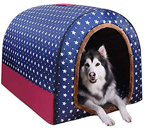 Haustierbett, Großer Hund Hundehütte Winter Warm halten Waschbar Innen Luxus Hundehütte Vier Jahreszeiten Hundehöhle Iglu mit Kissen,D,XXXL 105 * 80 * 78cm