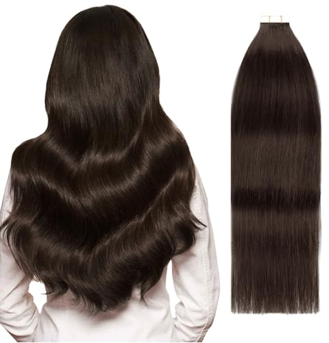 YMEYME Tape in Extensions Human Hair Dunkelbraun Remy Echthaar Extensions Tape in Natürlich Gerade Skin Weft Tape in Hair 55cm 50g 20 Stück