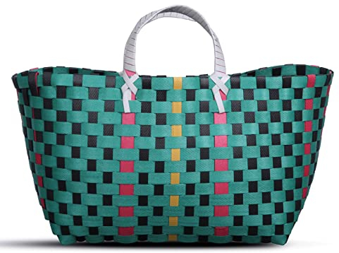 SAMILITO Einkaufstasche bunt geflochten Shopper (klein, grün)