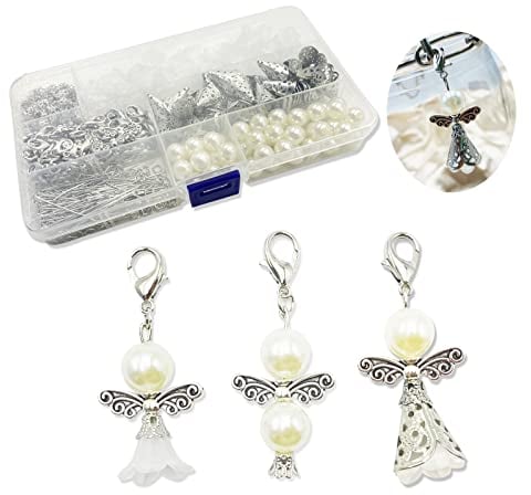 Schutzengel DIY 50 Set Engel Perlen Schlüsselanhänger Handwerk Engelsflügel Perlen Handwerk Zubehör Engel Anhänger für Schmuck machen Hochzeit Taufe Baby Dusche Weihnachten Geburtstag Geschenke - C
