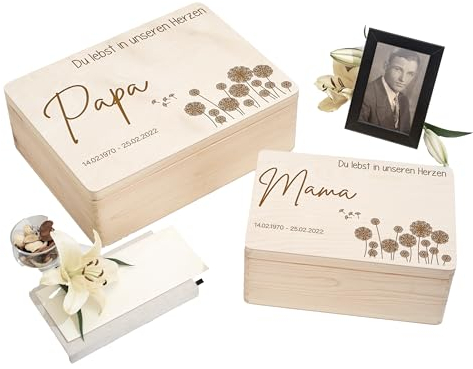 WaldWicht - Personalisierte Erinnerungskiste aus Holz Erinnerungsbox Trauerkiste Trauerbox für Erinnerungen an verstorbene Andenken an Oma, Opa, Papa, Mama Holzbox Kiste Box Trauern Trauerbewältigung