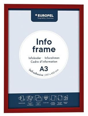EUROPEL Selbstklebender magnetischer Info-Rahmen aus PVC, A3 Rot, 2er Set, einfach ablösbar durch Magnet, doppelseitig, Hoch- oder Querformat, 45 x 32,7 cm