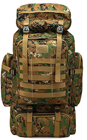 LYEAA Wasserdichter 80L Rucksack, Große Kapazität Oxford Tuch Sportrucksack, Taschen Knapsack for Outdoor Training Camping Jagd Trekking, Dschungel-Camouflage