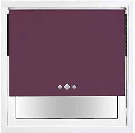 FURNISHED Blackout Roller Blind with Triple Diamond Eyelets & Metal Fittings Trimmable - Aubergine, 185W x 210H cm