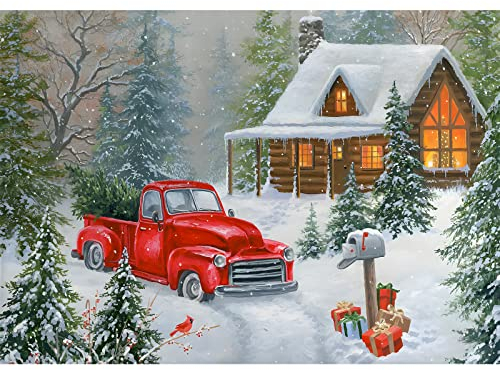 AIRDEA 5D Weihnachten Diamond Painting Bilder Anfänger,DIY Runder Vollbohrer Haus Diamant Painting Set für Erwachsene Kinder,malen nach Zahlen Roter Pickup Diamant Painting Bilder Heim Dekor 30x40cm
