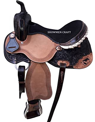 SHOWMEN CRAFT Westernsattel Barrel Racing Sattel mit betenden Cowboy-Akzenten aus Kupfer mit Halfter und Brustkragen (35,6 cm)