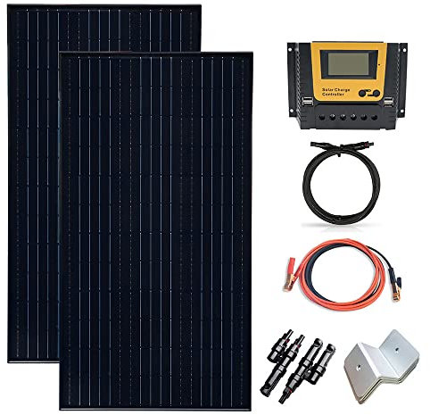 Gasolarxy Solarpanel Kit 200w 12V/24V, 2x100 Watt Monokristalline Fotovoltaik Solarmodul 20A Solarladeregler Off Grid System für Boot, Auto, Wohnmobil, Wohnwagen, Schuppen (watts, 200)