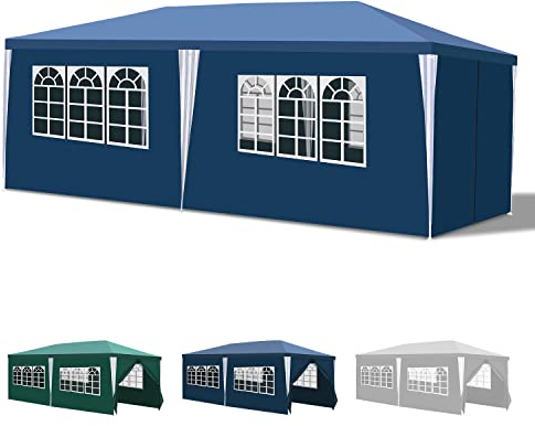Yakimz Pavillon, Wasserdicht Gartenpavillon, Stabil Winterfest mit 4 Seitenteilen und Fenstern, Garten Partyzelt UV Schutz 50+ für Marktstand, Festival, Flohmarkt und Campen, Grün, 3x6m, Blau