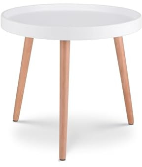 Kosmi Couchtisch, rund, aus Holz, Ø 50 cm, Joana, skandinavischer Stil, Weiß