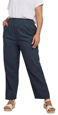 Yours Curve Navy Cool Cotton Wide Leg Trousers - Women's - Plus Size Curve