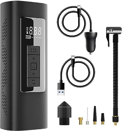 PMK GRUPO - Compresor Aire Coche 6000mAh 150PSI | Inflador portátil eléctrico ruedas bicicleta, moto, pelotas | Con Linterna, Luz de emergencia y Power Bank